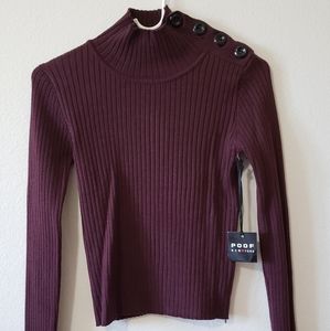 Maroon Mock turtleneck cropped sweater